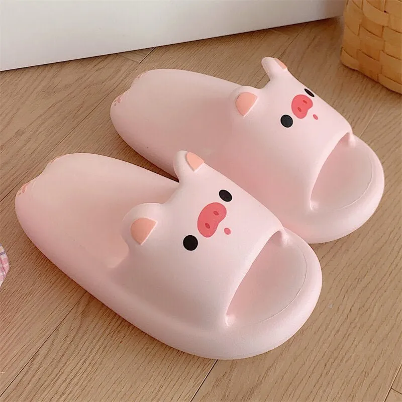 Pink Pig Pattern Summer Slippers for Adults