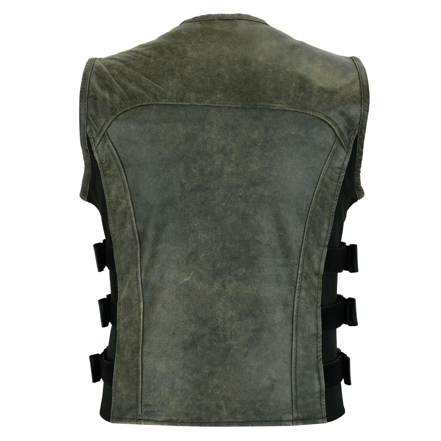 Premium Perforated Stonewash Distressed Leather Motorcycle Biker Vest Waistcoat