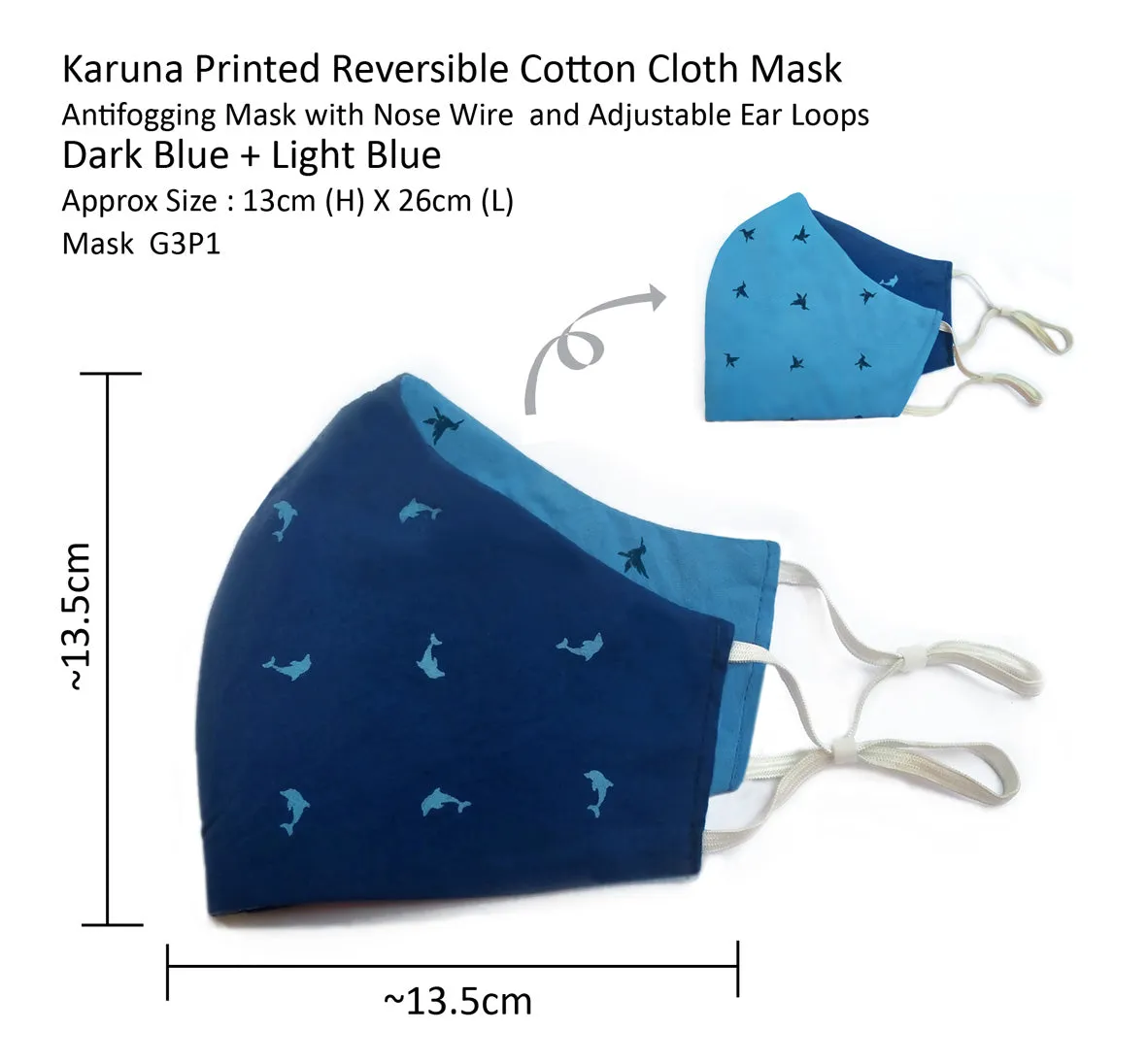 Printed Cotton Cloth Mask (Reversible) – 3 Layer Construction | Adult Size - Set of 3
