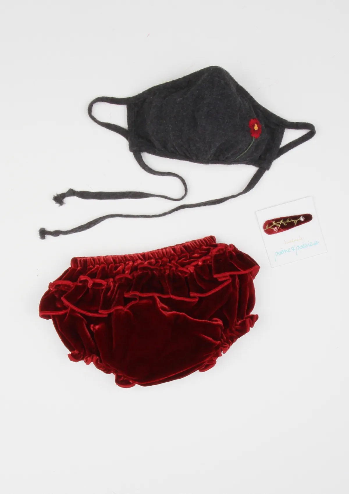 "Be Safe. Be Kind" Hand Embroidered Heirloom Mask, Adjustable - The Poppy, Charcoal