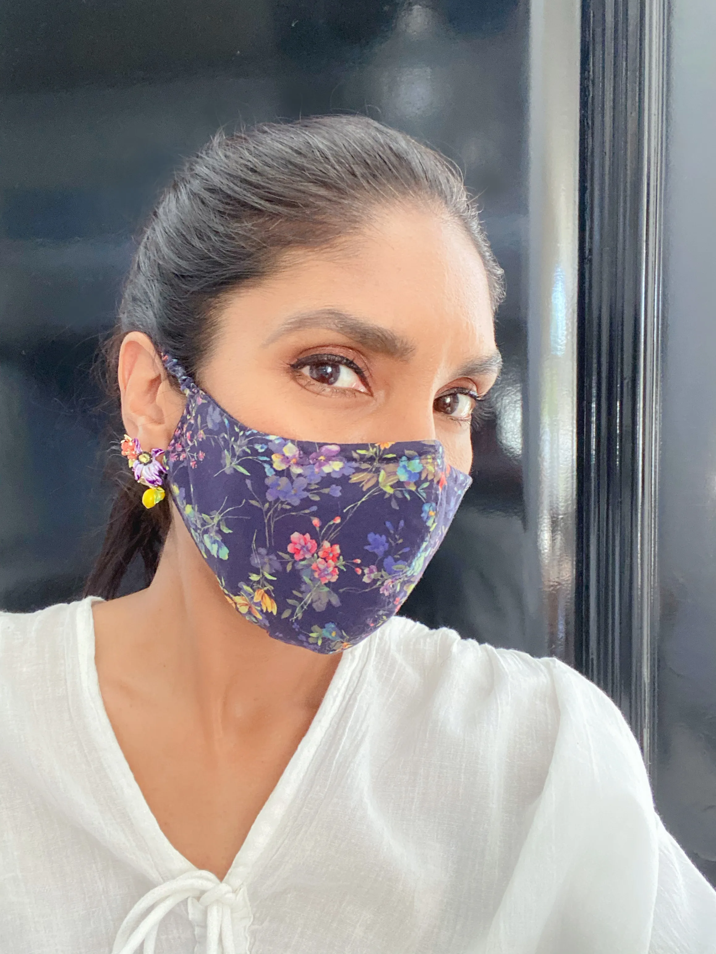 "Be Safe. Be Kind" Printed Heirloom Mask, Adjustable - Botanical Garden, Navy