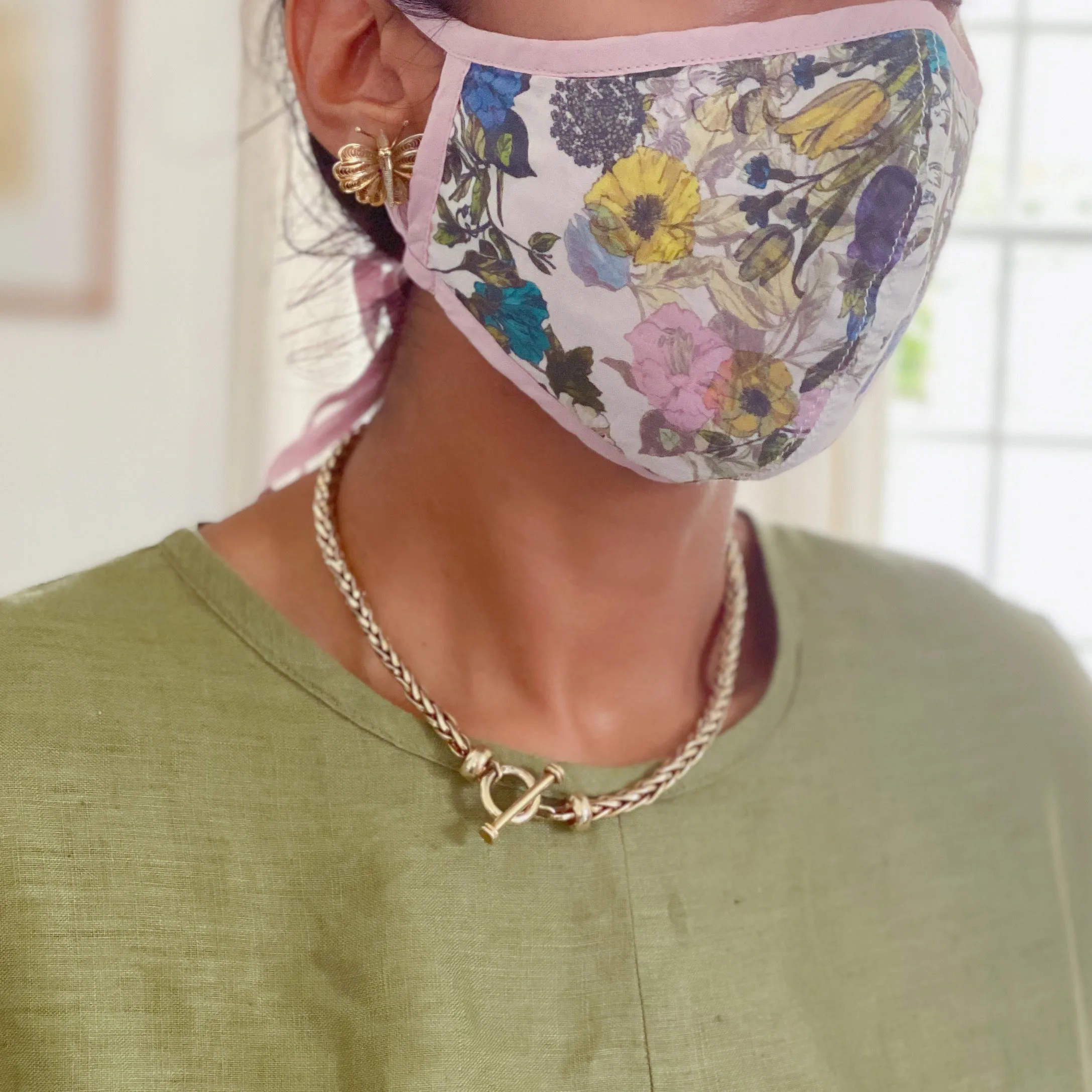 "Be Safe. Be Kind" Printed Heirloom Mask, Adjustable - Botanical Garden, Navy