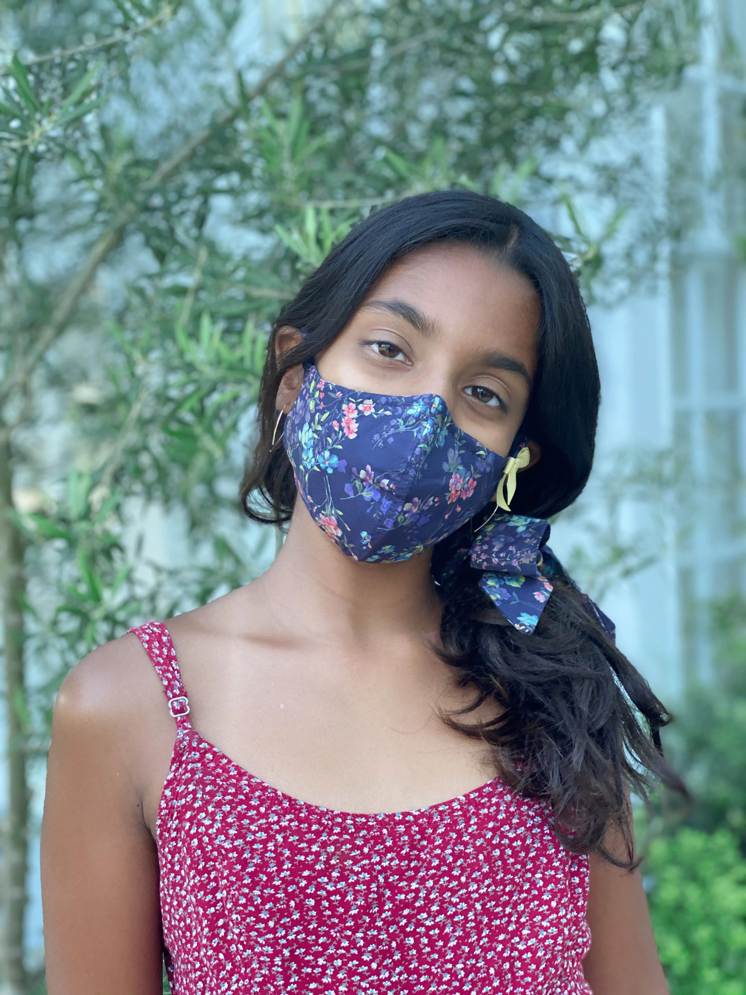 "Be Safe. Be Kind" Printed Heirloom Mask, Adjustable - Botanical Garden, Navy