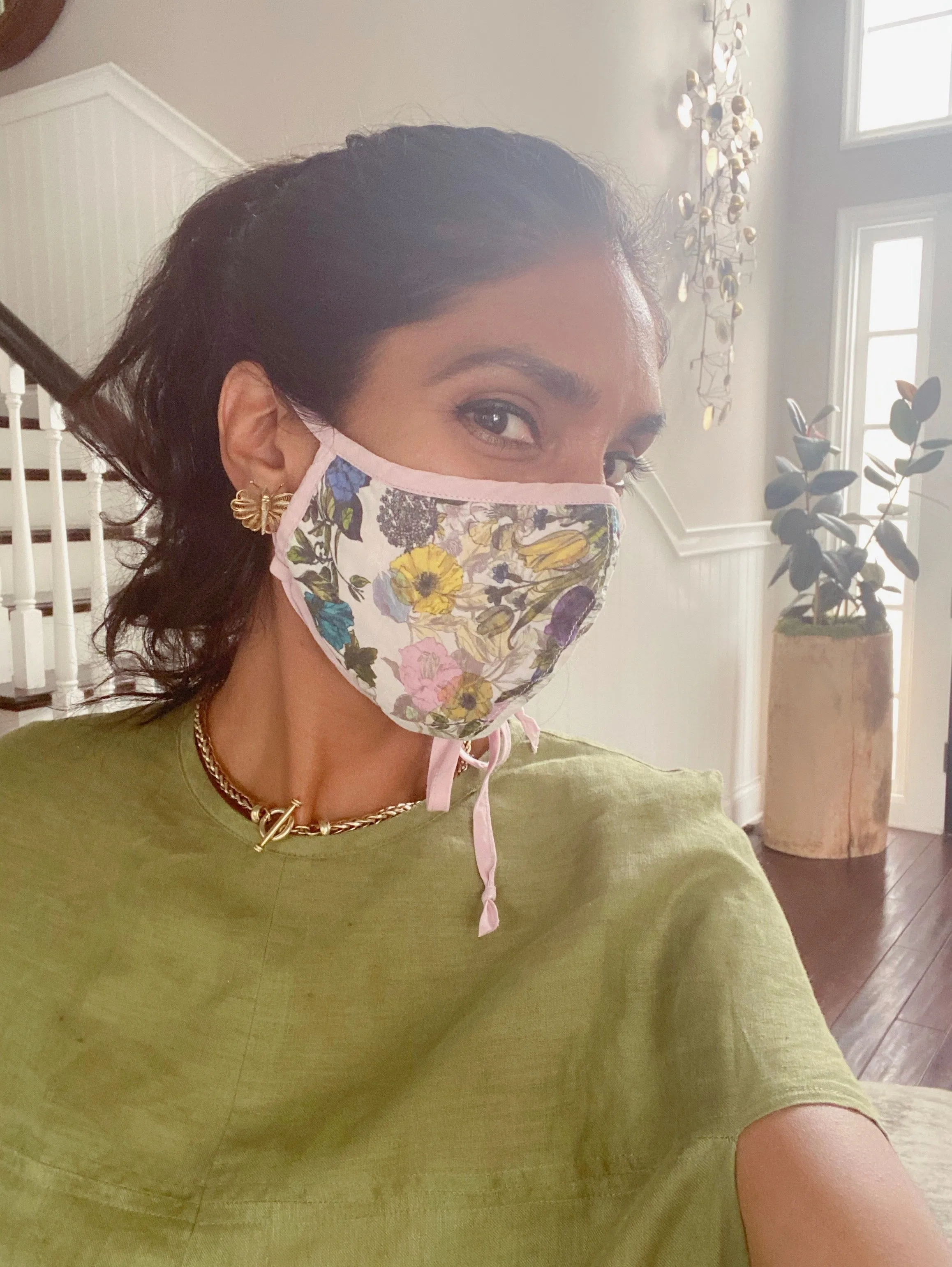 "Be Safe. Be Kind" Printed Heirloom Mask, Adjustable - Botanical Garden, Navy