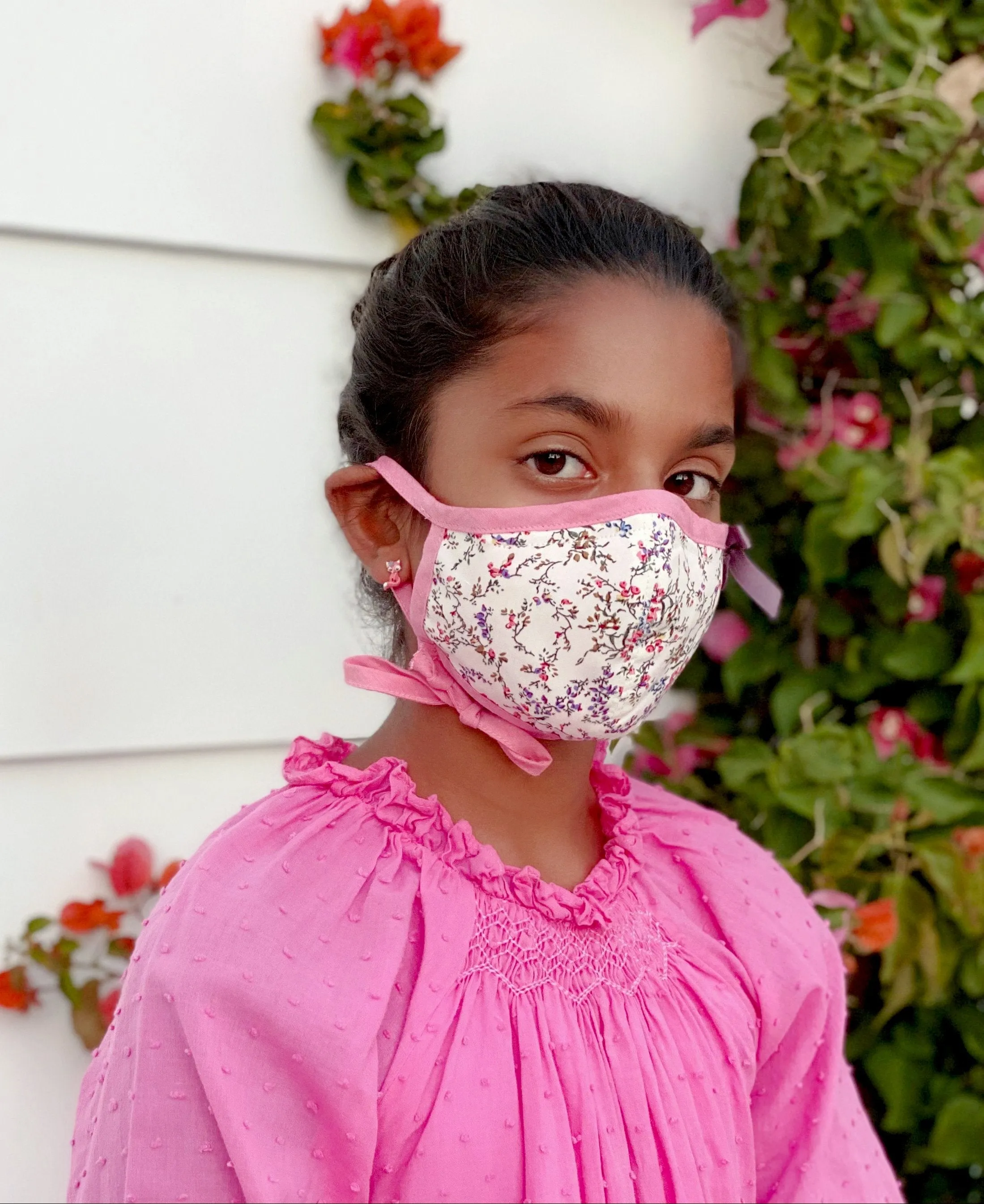 "Be Safe. Be Kind" Printed Heirloom Mask, Adjustable - Ivory Cherry Blossom