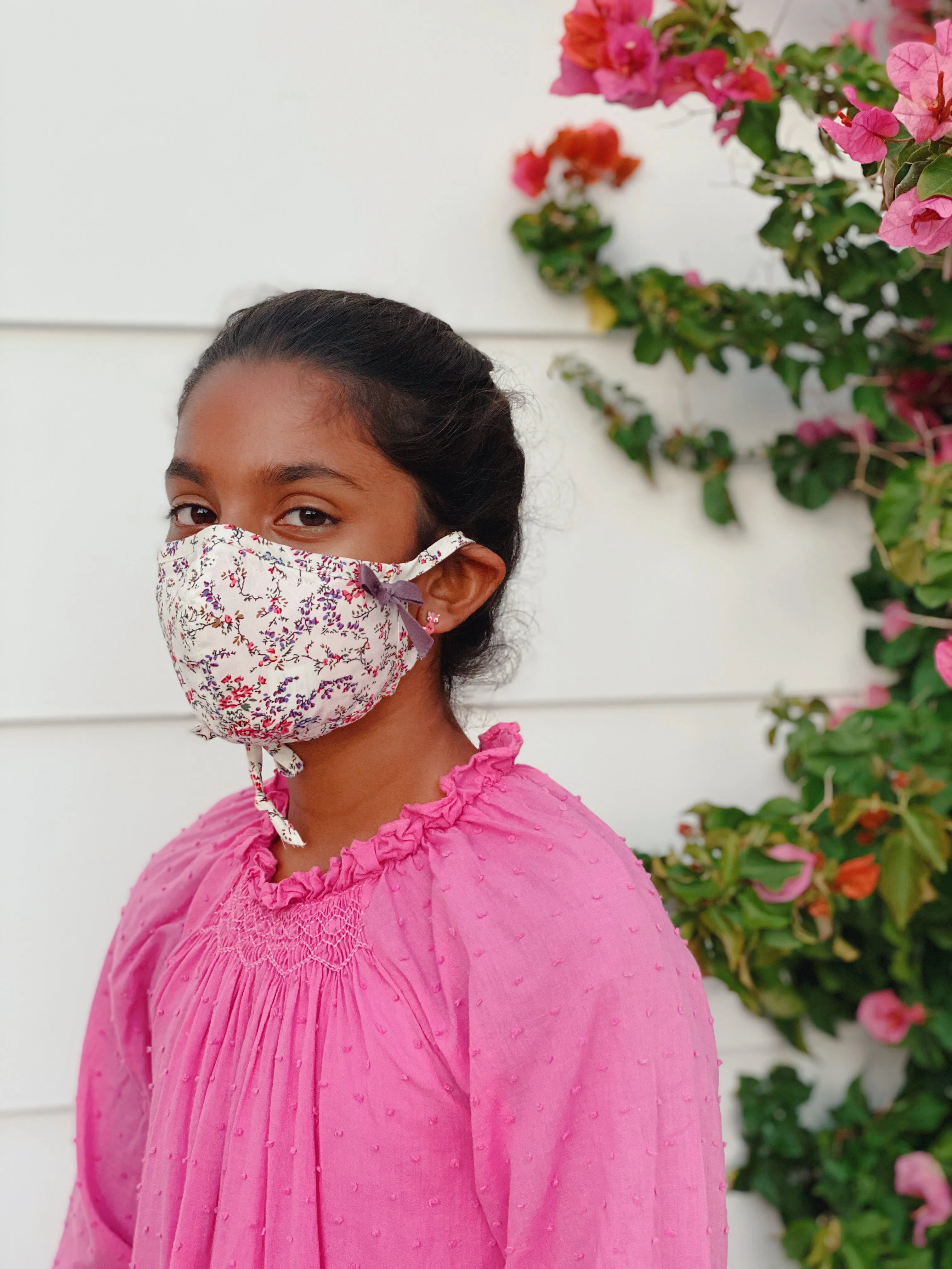 "Be Safe. Be Kind" Printed Heirloom Mask, Adjustable - Ivory Cherry Blossom