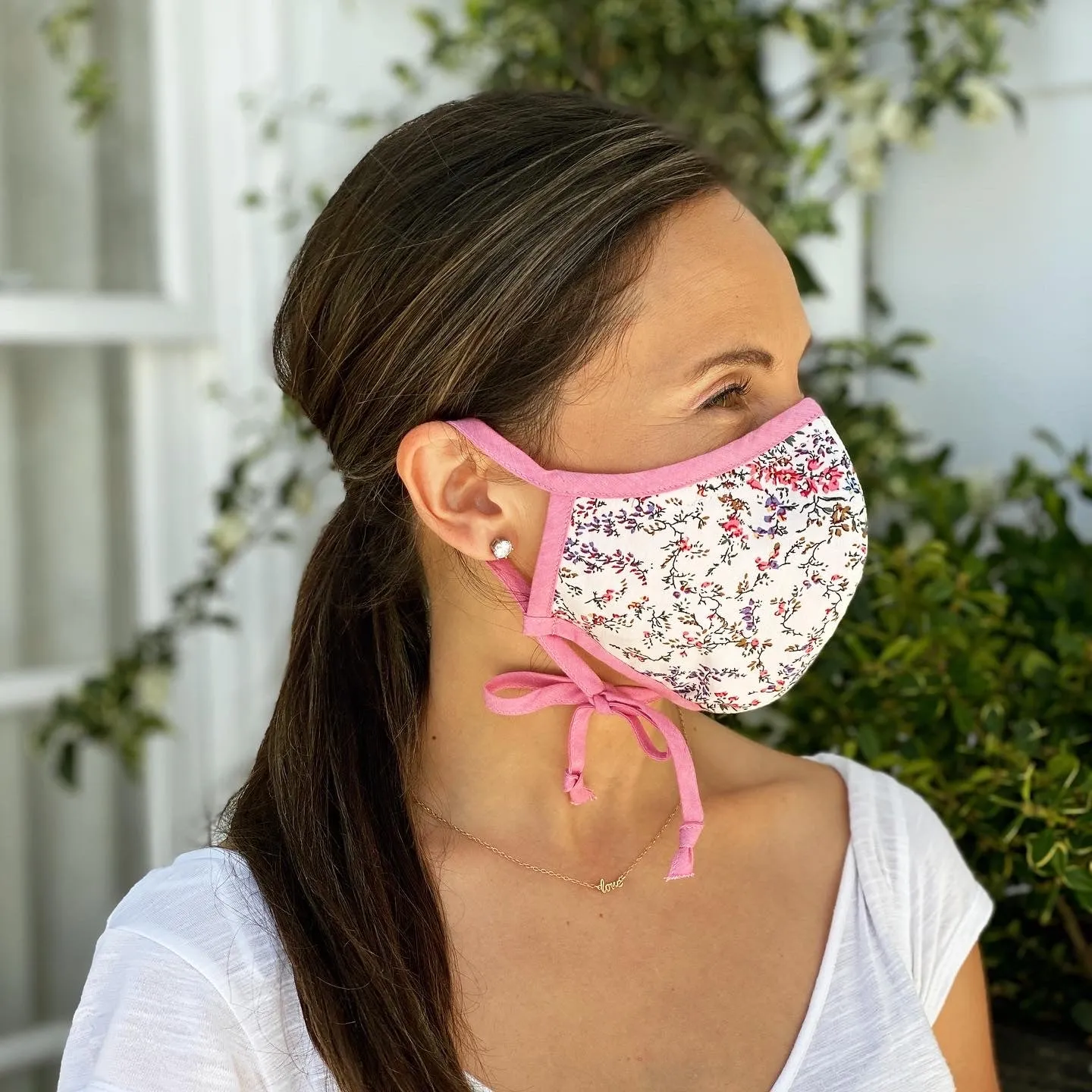 "Be Safe. Be Kind" Printed Heirloom Mask, Adjustable - Ivory Cherry Blossom