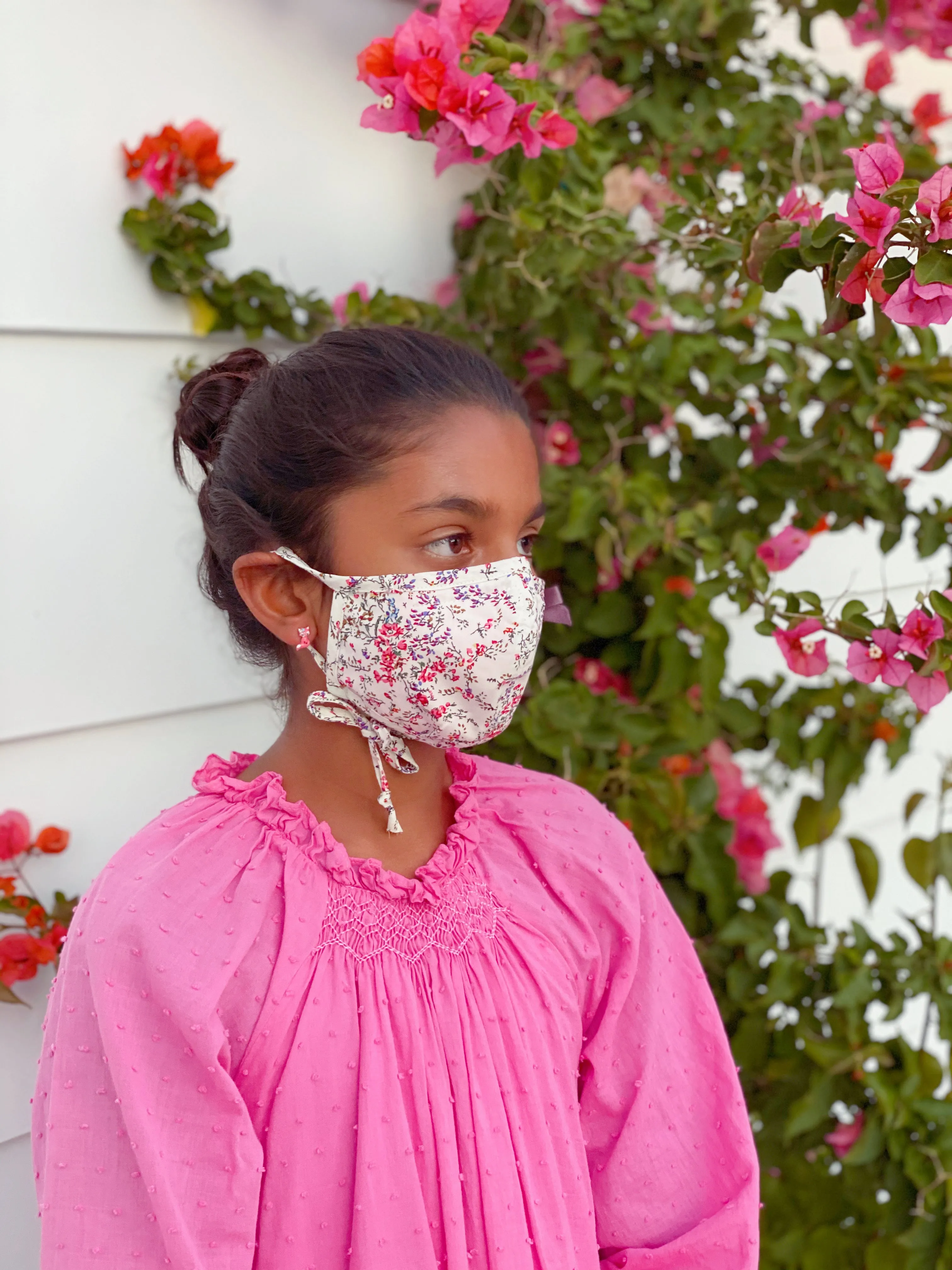 "Be Safe. Be Kind" Printed Heirloom Mask, Adjustable - Ivory Cherry Blossom