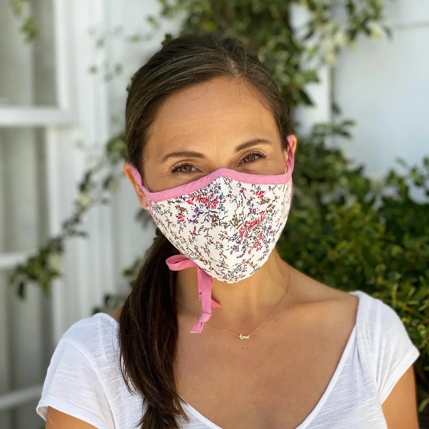 "Be Safe. Be Kind" Printed Heirloom Mask, Adjustable - Ivory Cherry Blossom