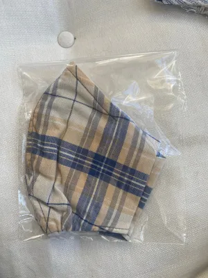 "Be Safe. Be Kind" Printed Heirloom Mask - Blue & Tan Plaid