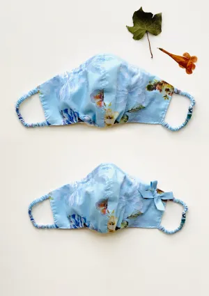 "Be Safe. Be Kind" Printed Heirloom Mask - Blue Peony