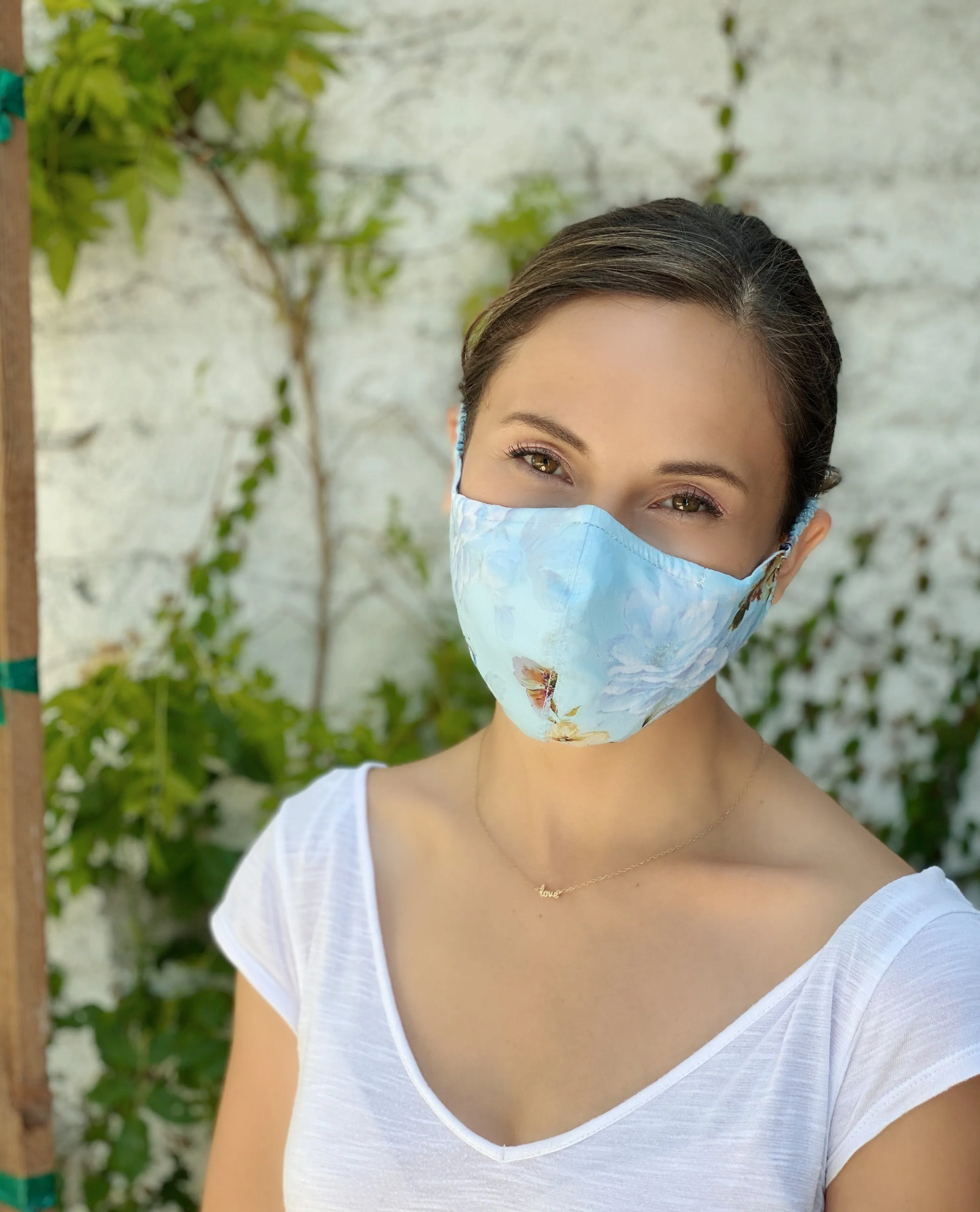"Be Safe. Be Kind" Printed Heirloom Mask - Blue Peony