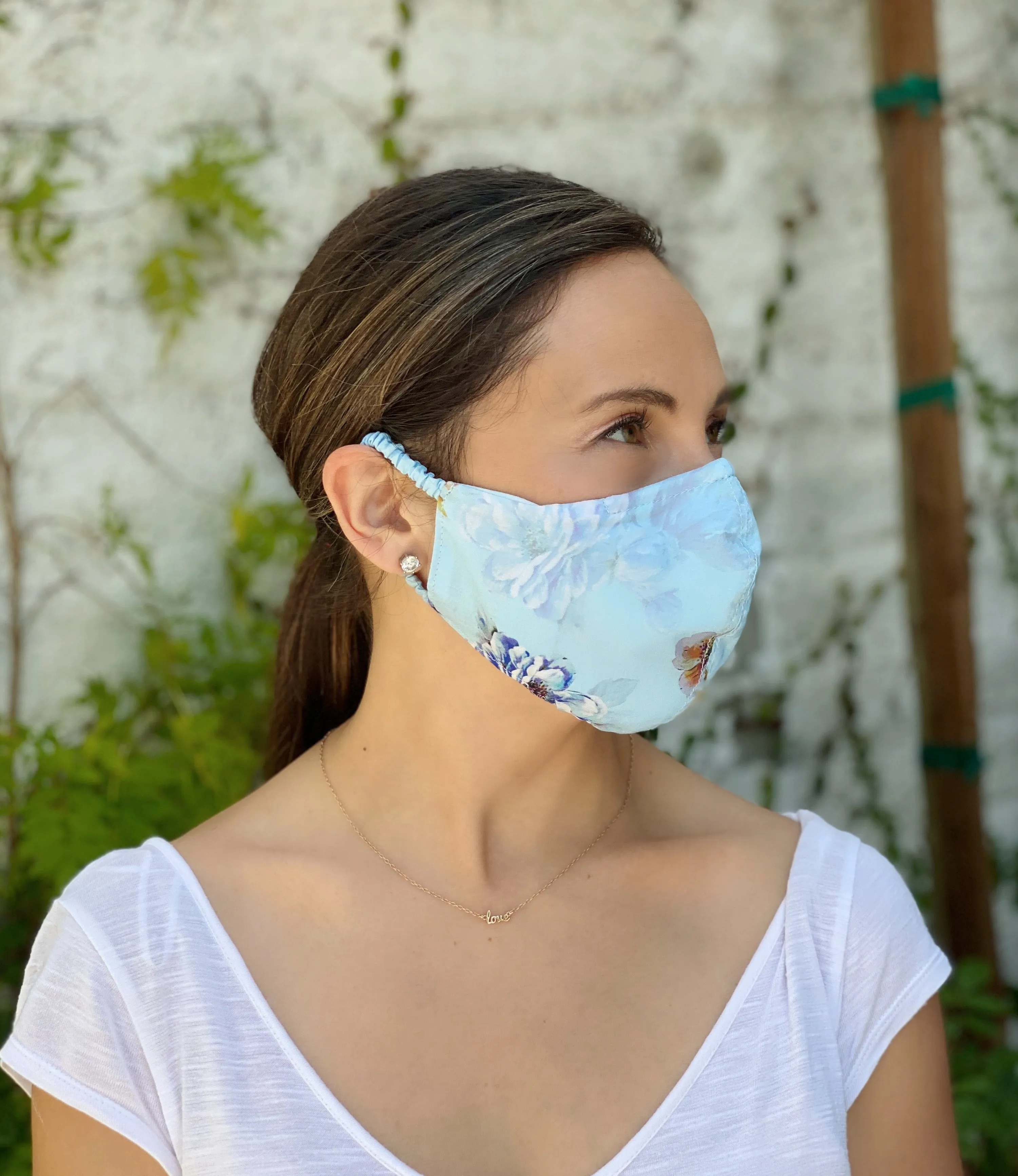 "Be Safe. Be Kind" Printed Heirloom Mask - Blue Peony