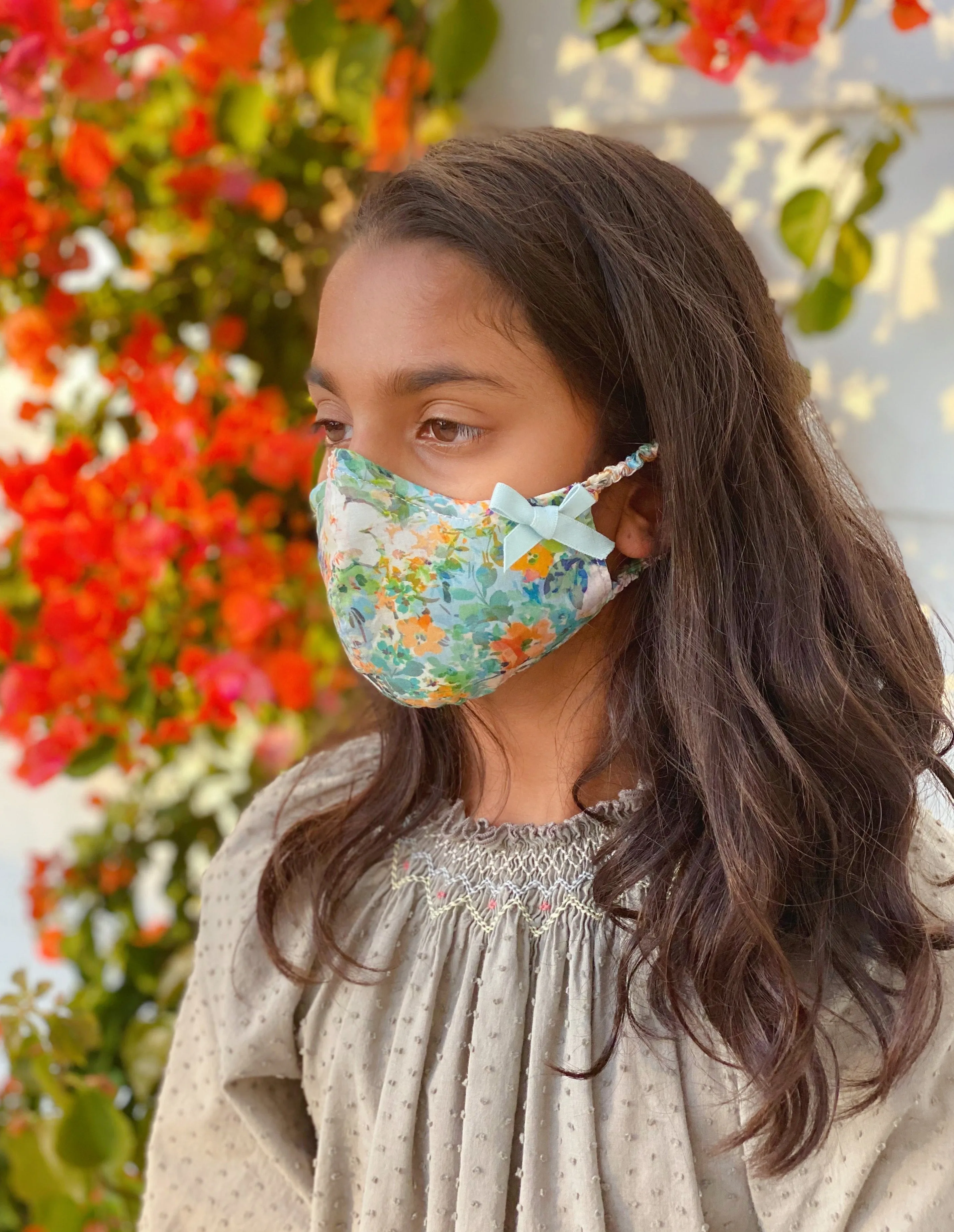 "Be Safe. Be Kind" Printed Heirloom Mask - Blue Watercolor Floral