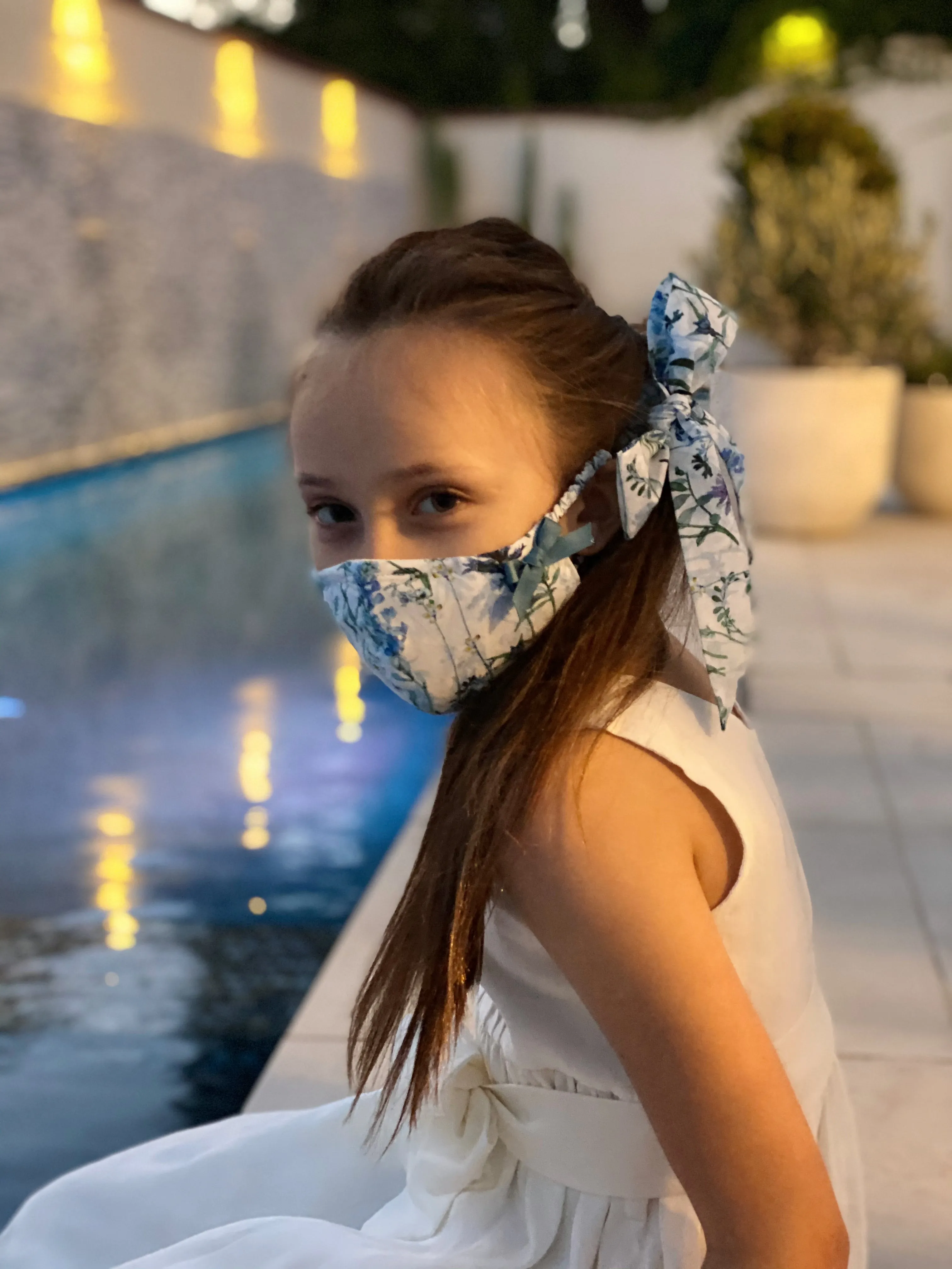 "Be Safe. Be Kind" Printed Heirloom Mask - Blue Wildflower