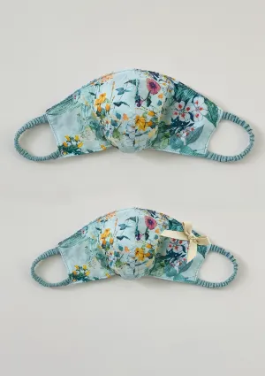 "Be Safe. Be Kind" Printed Heirloom Mask - Mint Wildflower