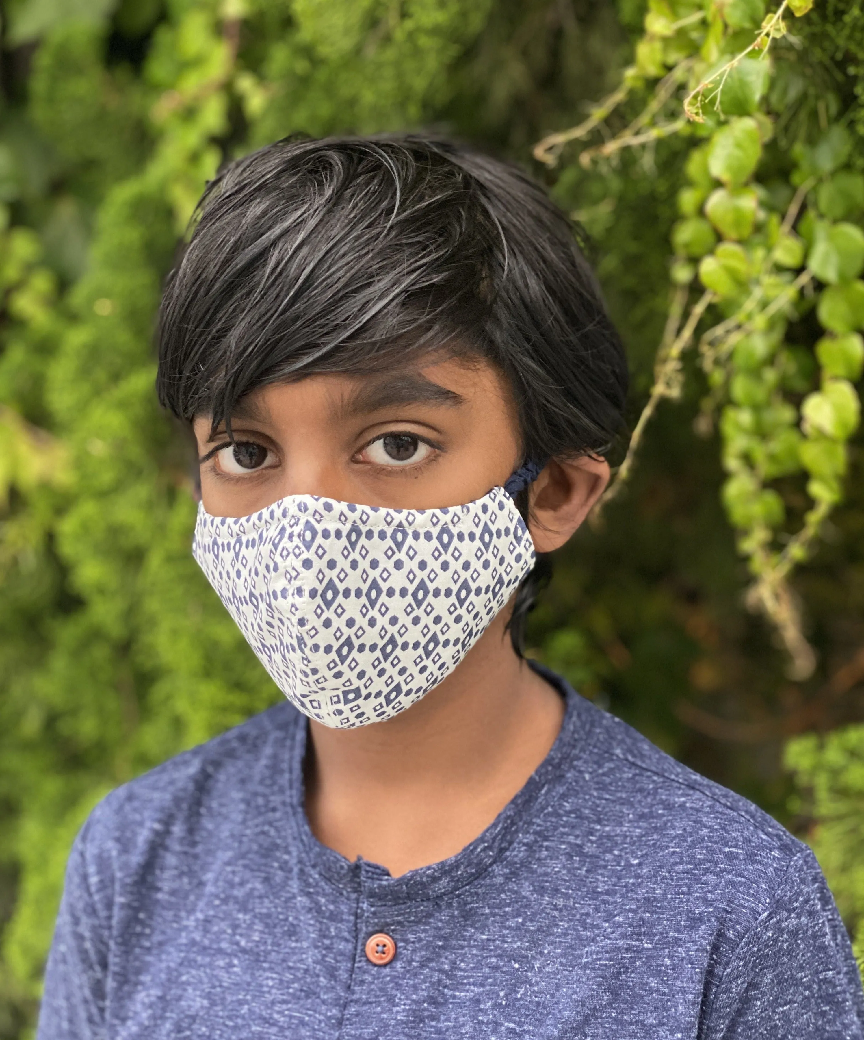 "Be Safe. Be Kind" Printed Heirloom Mask - Navy Diamond