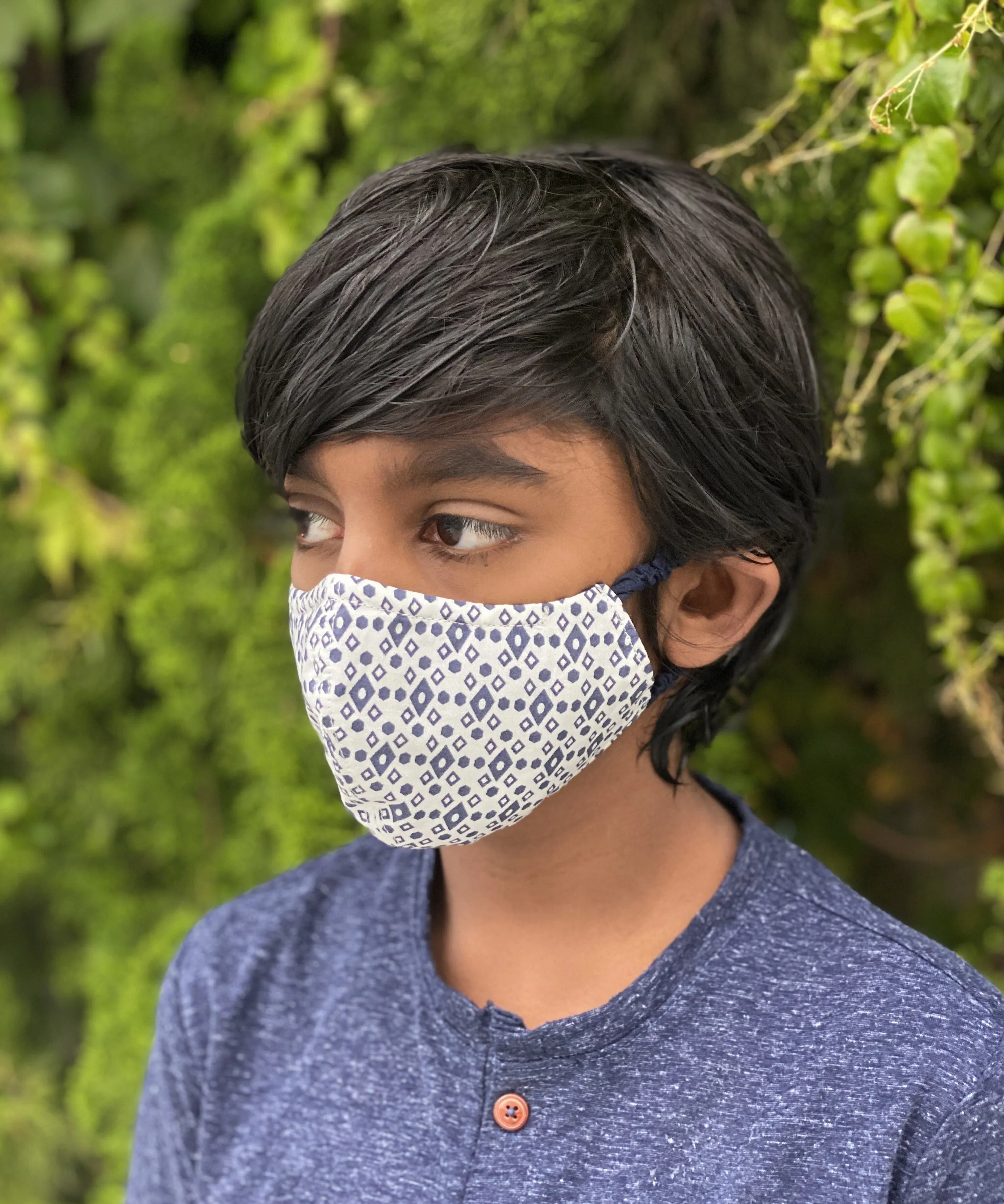 "Be Safe. Be Kind" Printed Heirloom Mask - Navy Diamond