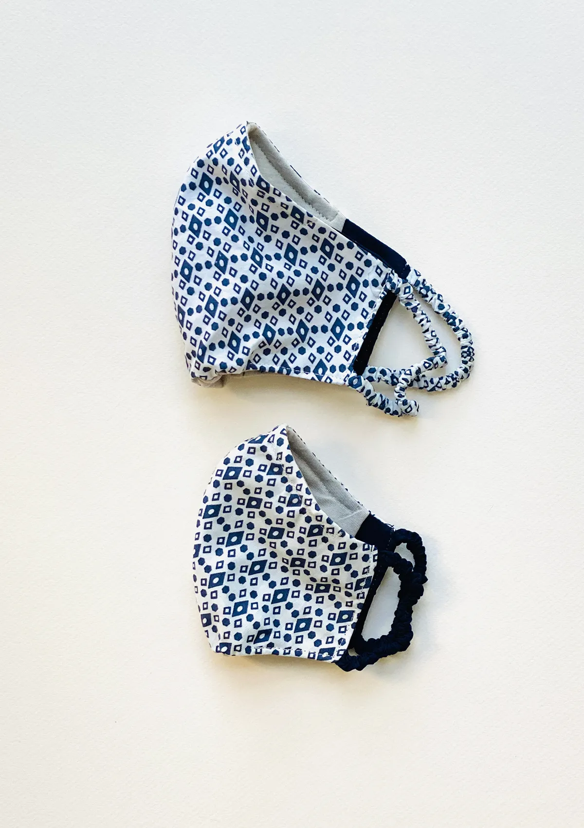 "Be Safe. Be Kind" Printed Heirloom Mask - Navy Diamond