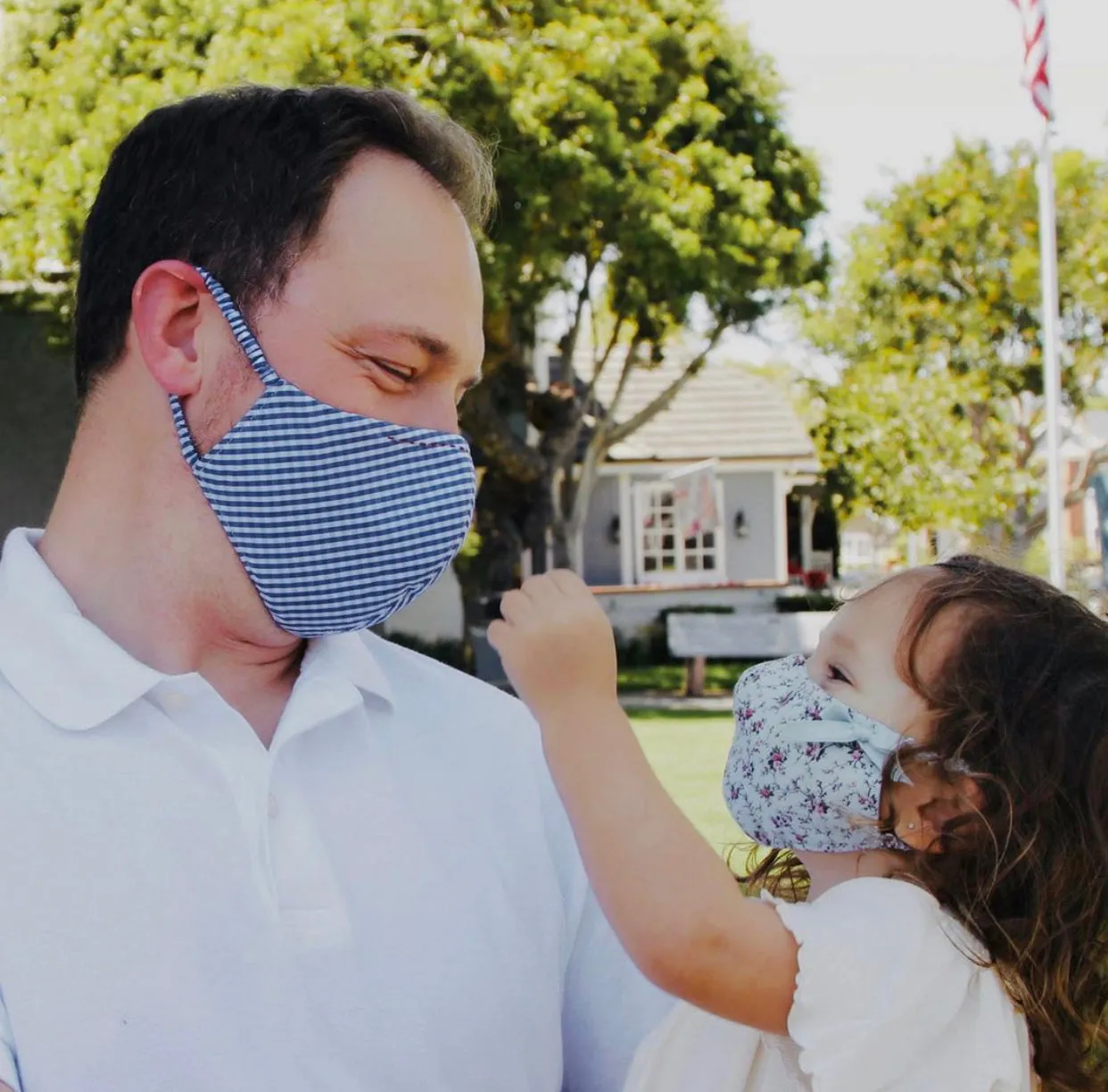 "Be Safe. Be Kind" Printed Heirloom Mask - Navy Stripe