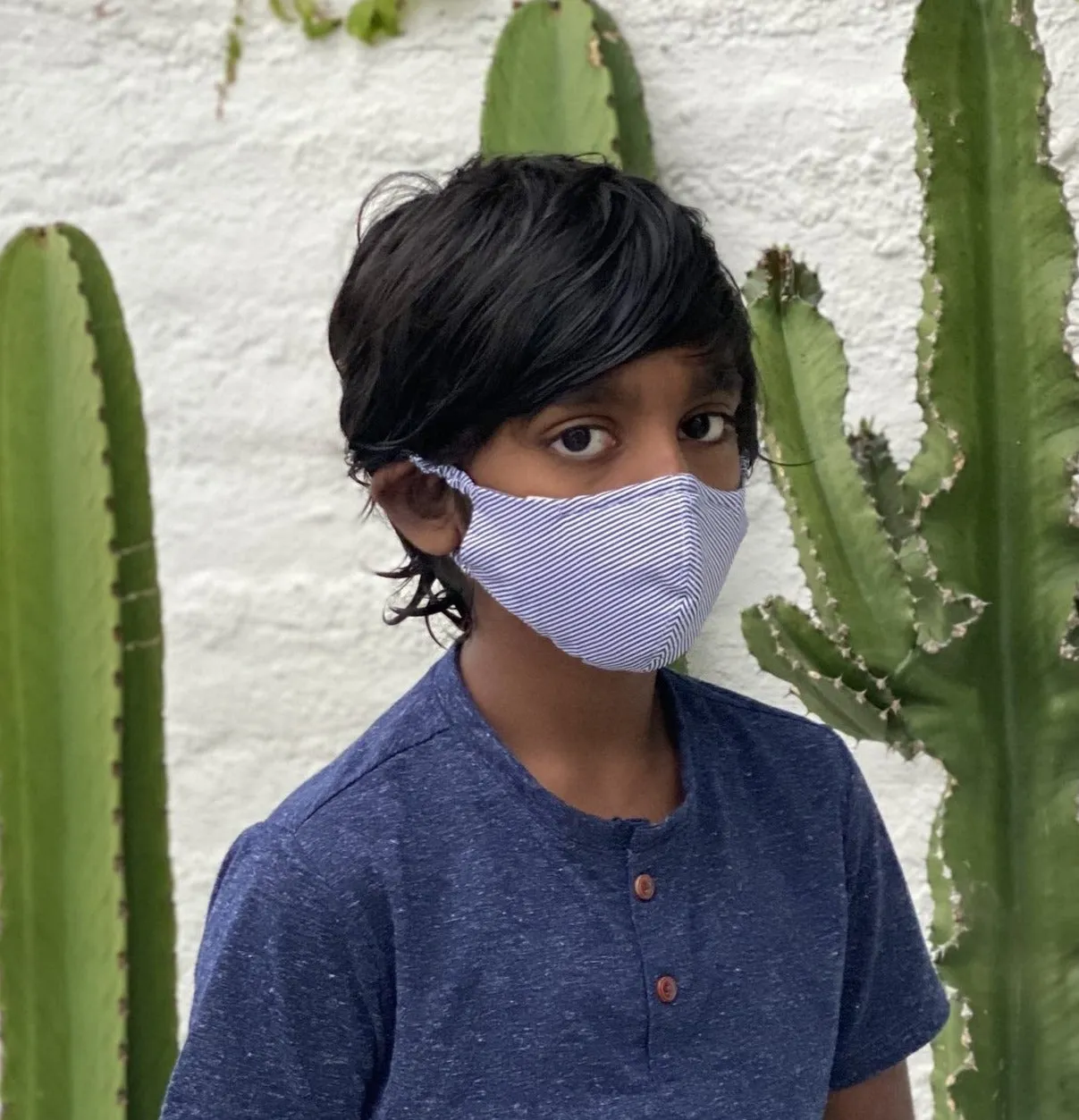 "Be Safe. Be Kind" Printed Heirloom Mask - Navy Stripe