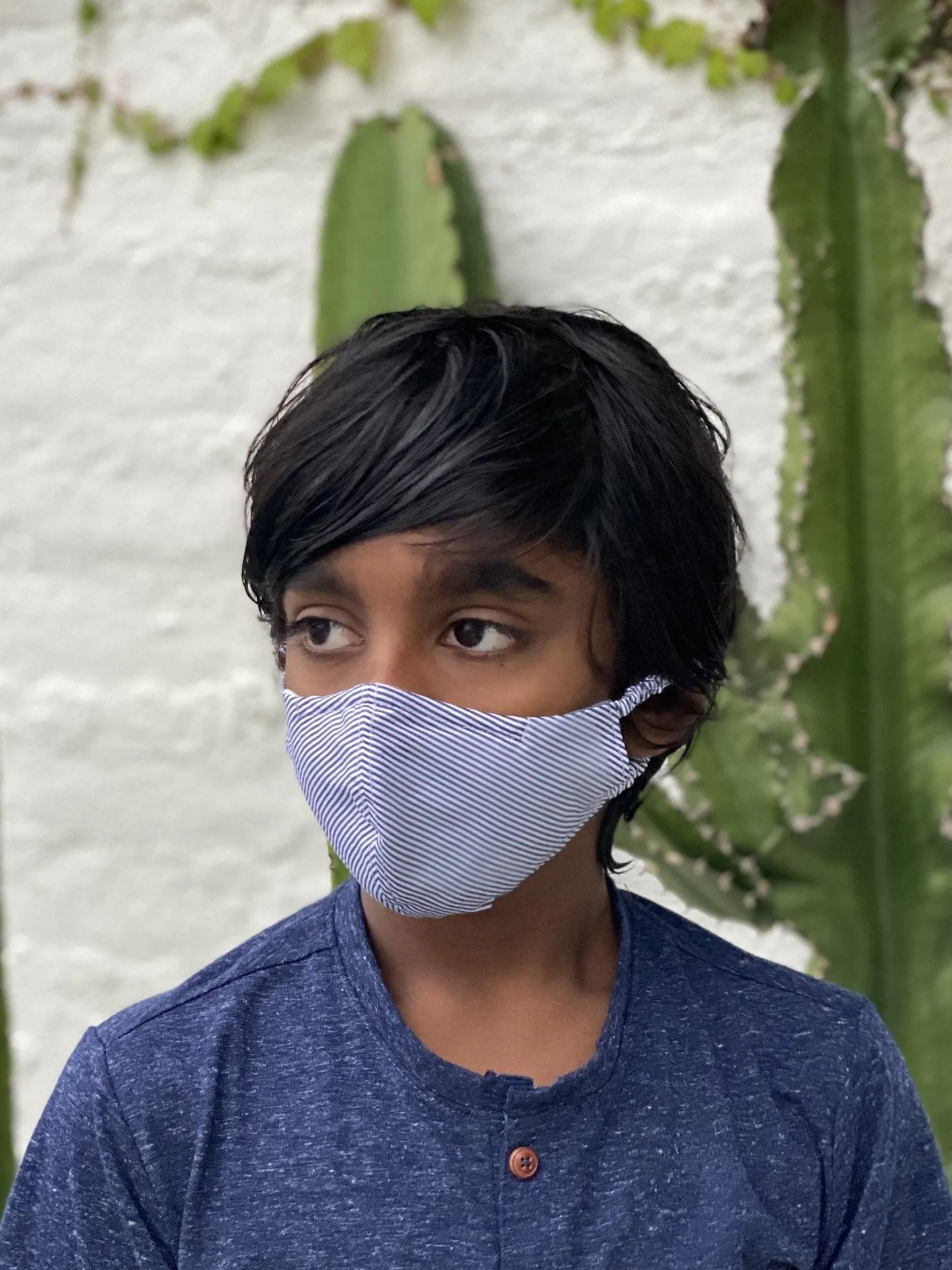 "Be Safe. Be Kind" Printed Heirloom Mask - Navy Stripe
