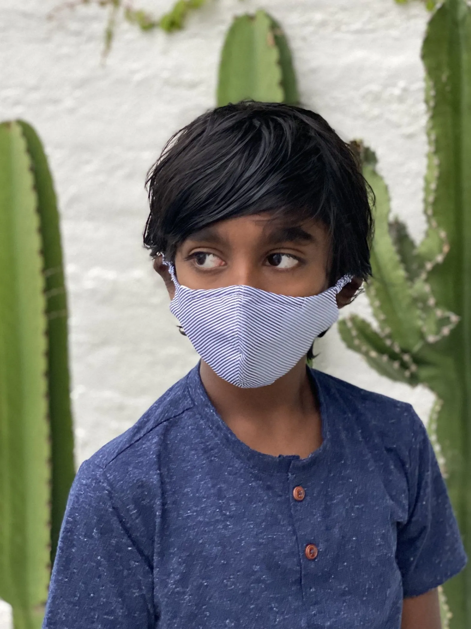 "Be Safe. Be Kind" Printed Heirloom Mask - Navy Stripe