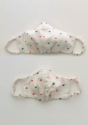 "Be Safe. Be Kind" Printed Heirloom Mask - Red & Blue Swiss Dots