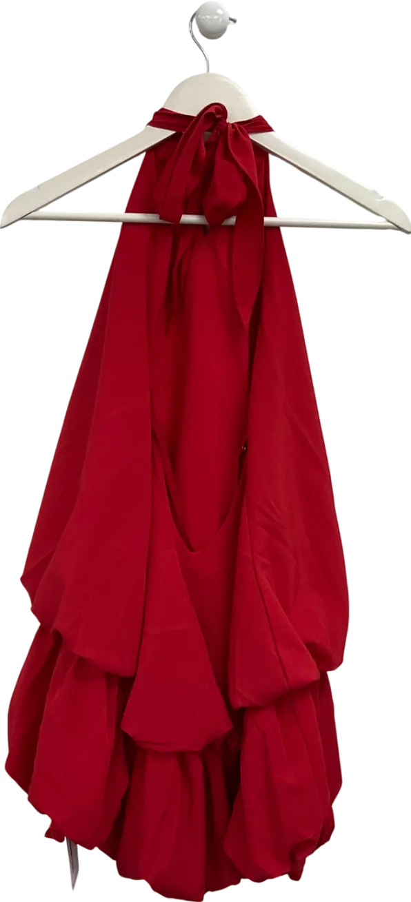 Red Casual Backless Gathered Waist Bud Dress With Neck Strap UK L