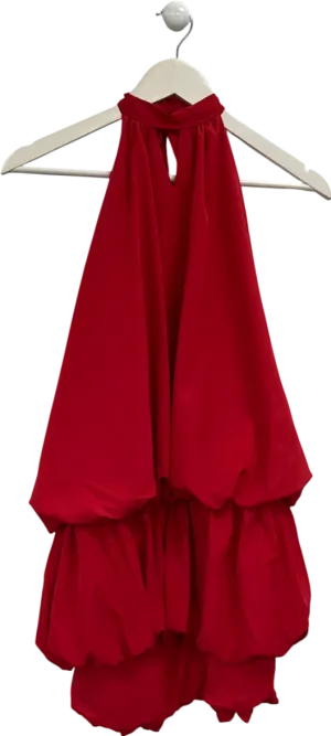 Red Casual Backless Gathered Waist Bud Dress With Neck Strap UK L