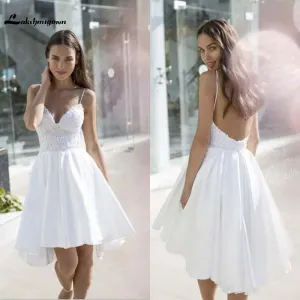 Roycebridal Beach Wedding Dresses Sexy Spaghetti Straps Backless