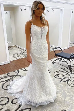 Roycebridal Spaghetti Straps Trumpet/Mermaid Lace Bridal Gonws Backless Wedding Dress,MW500