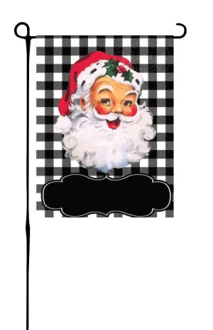 Santa on White Buffalo Plaid Garden Flag