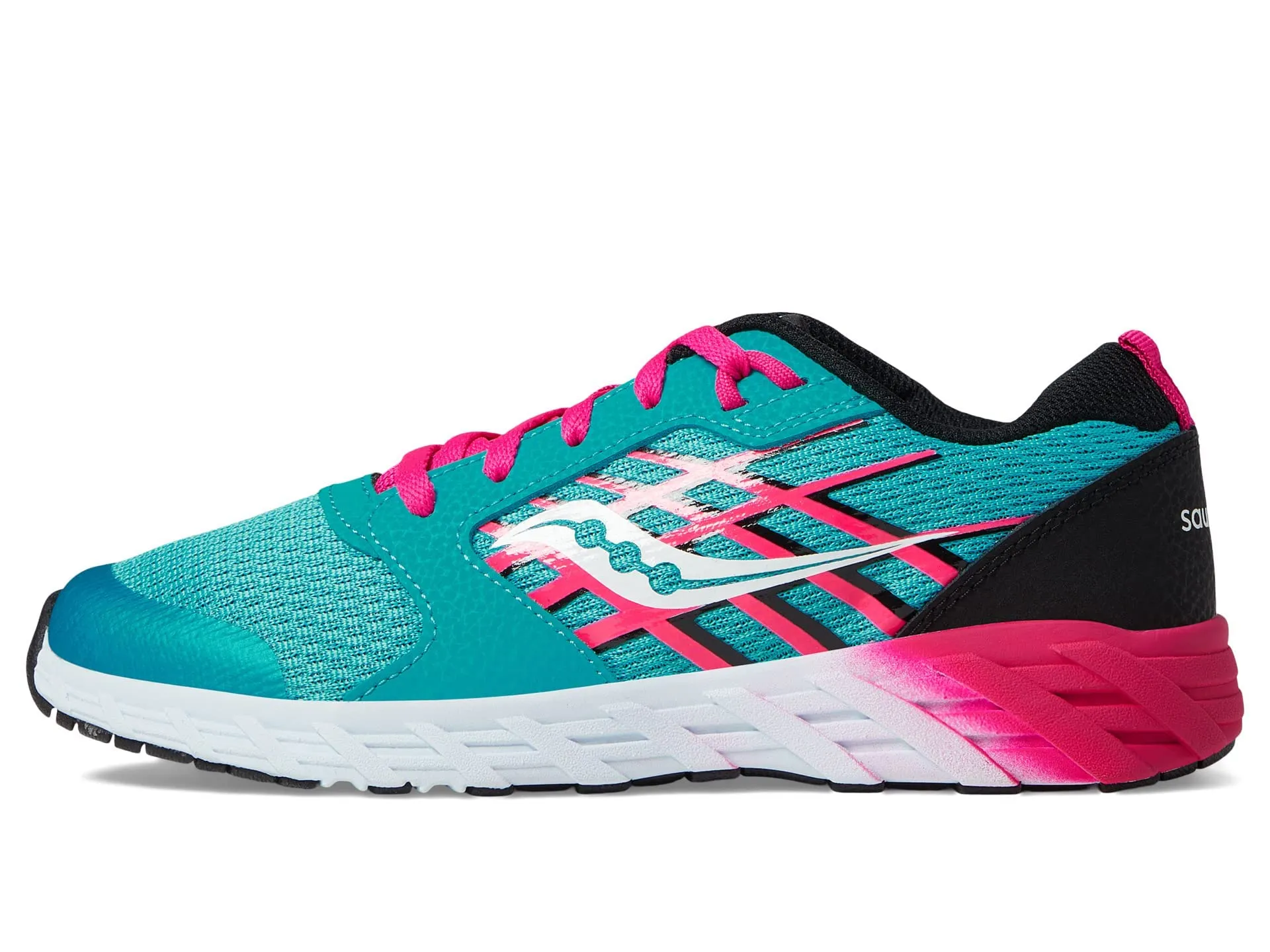 Saucony Wind 2.0 Running Shoe, Turq/Pink/Black, 4 US Unisex Big Kid