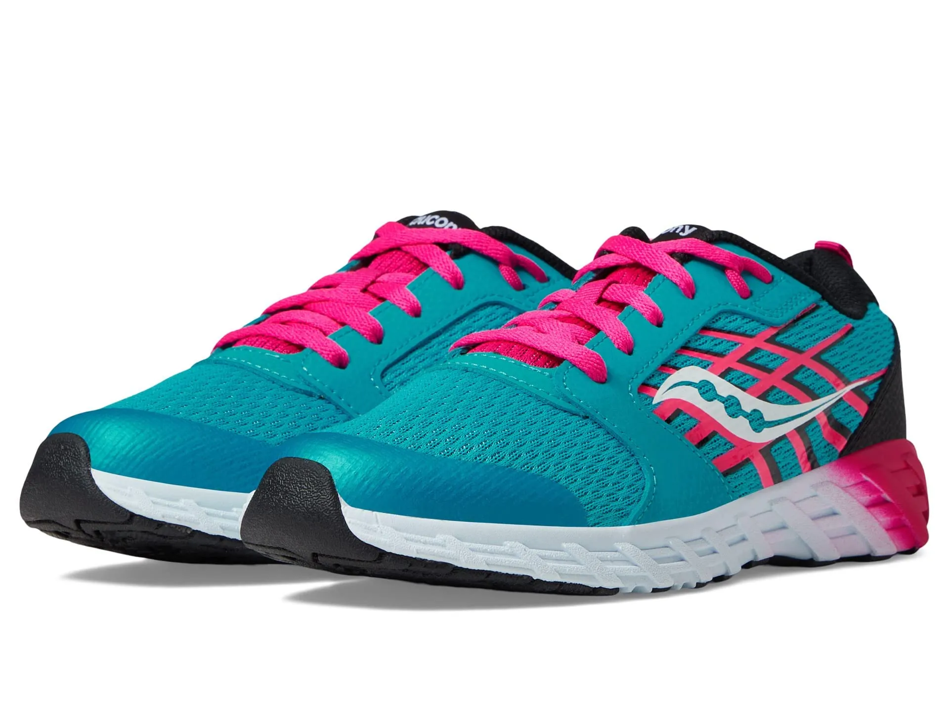 Saucony Wind 2.0 Running Shoe, Turq/Pink/Black, 4 US Unisex Big Kid