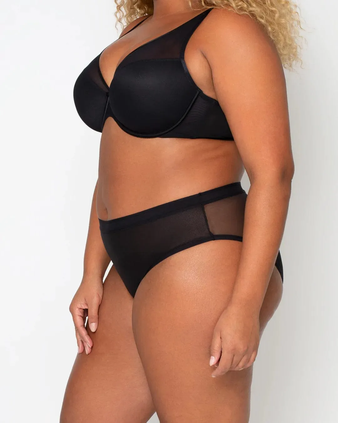 Sheer Mesh High Cut Brief - Black