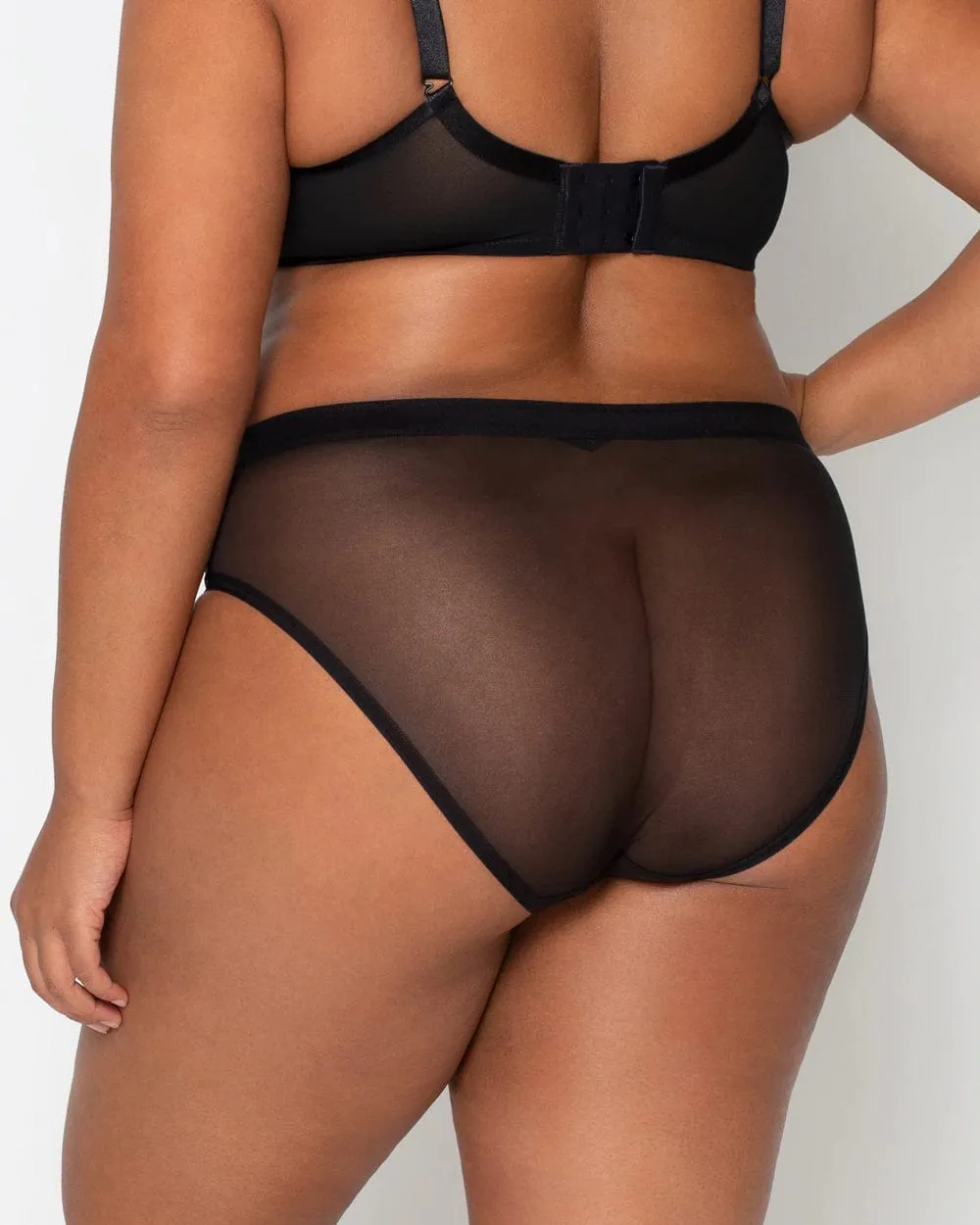 Sheer Mesh High Cut Brief - Black