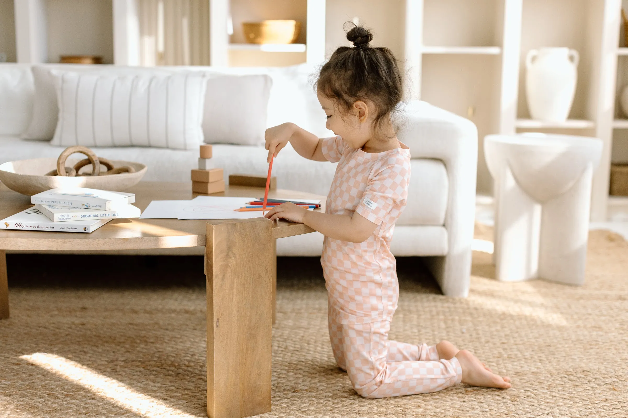 Short Sleeve Long Pants Pajama Set - Pink Checkerboard