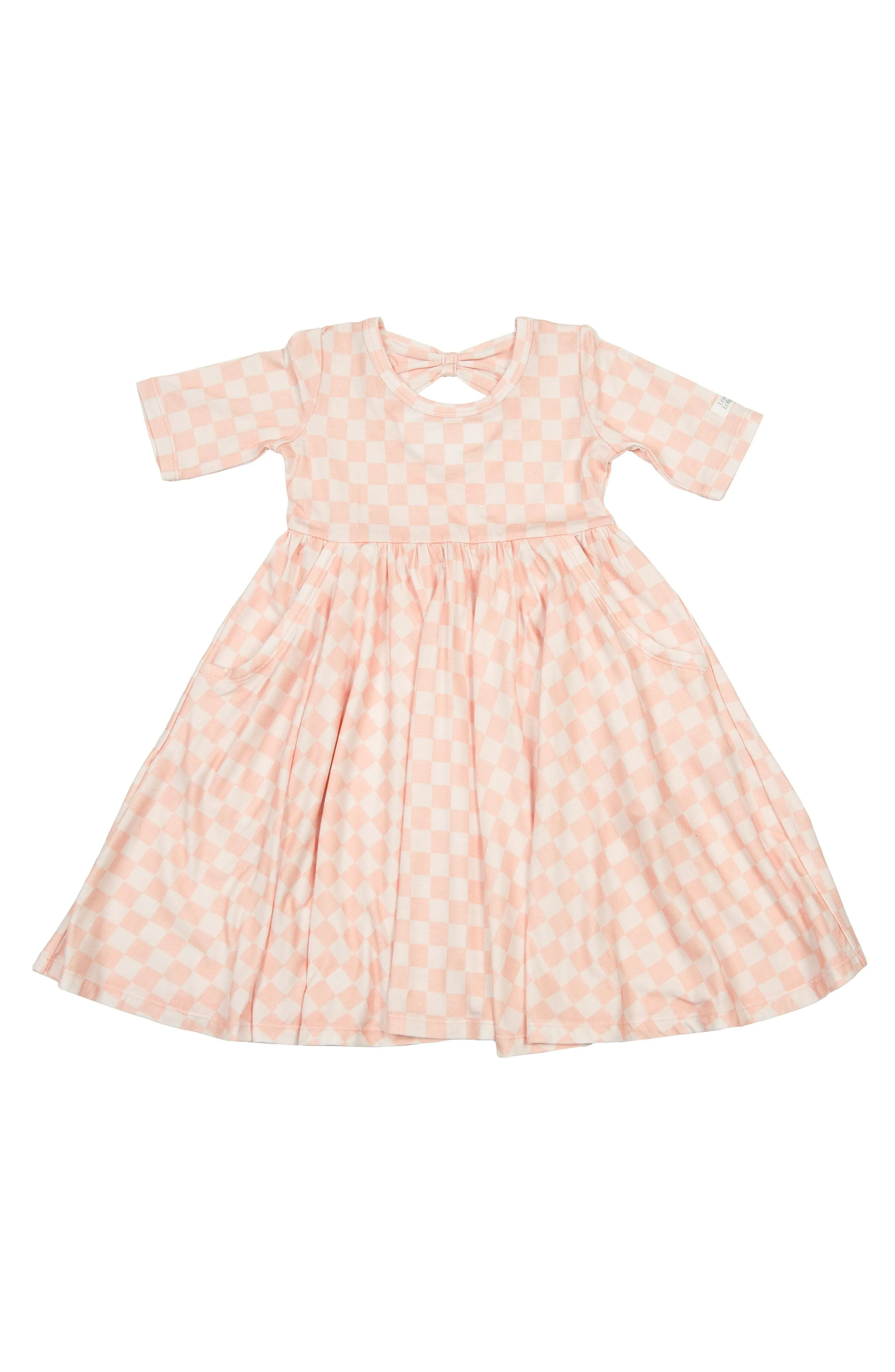 Short Sleeve Skater Dress - Pink Checkerboard