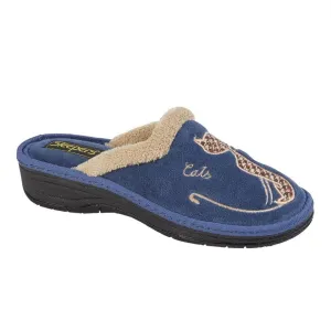 Sleepers LS350C Ladies Cat Motif Cuff Mule Slipper