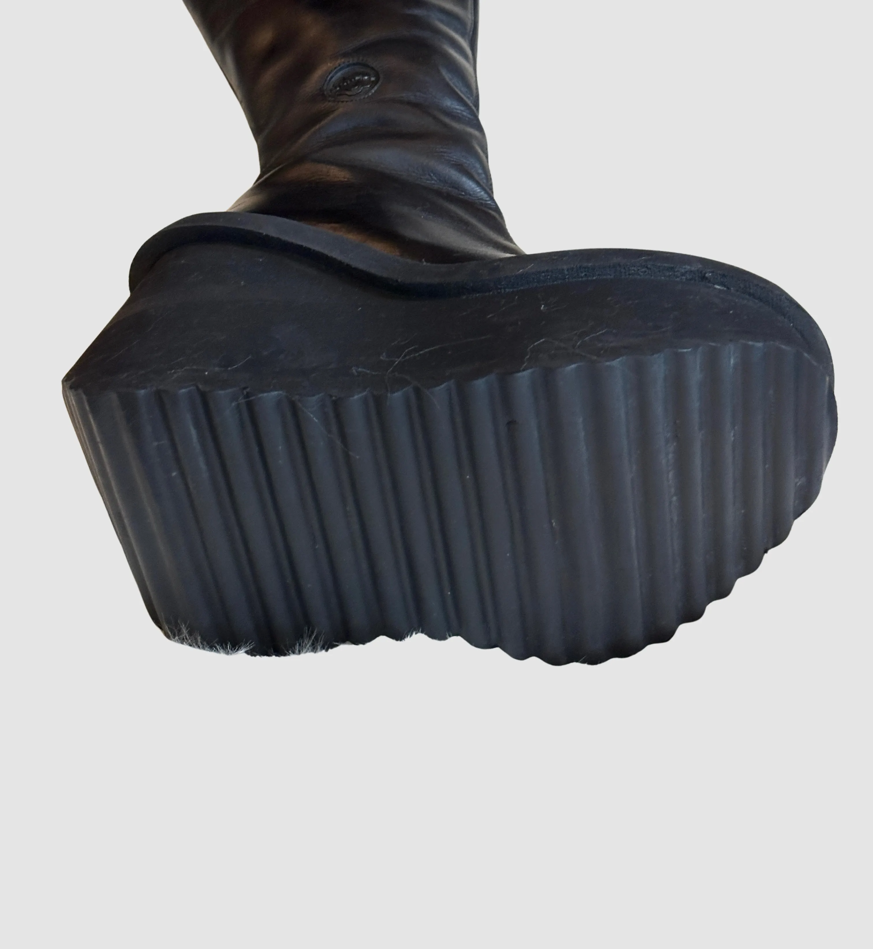 SONAX 90s Black Leather Mega Platform Fitted Boots • Size 8