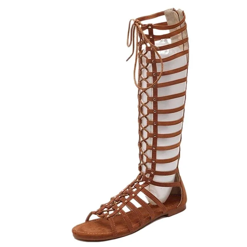 Strappy High-Knee Gladiator Sandals
