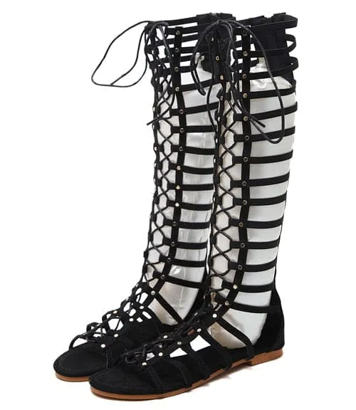 Strappy High-Knee Gladiator Sandals