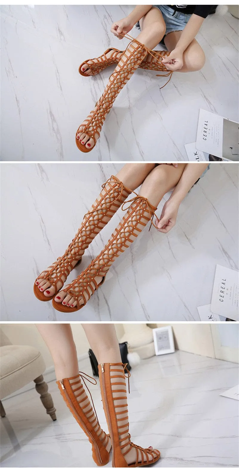 Strappy High-Knee Gladiator Sandals