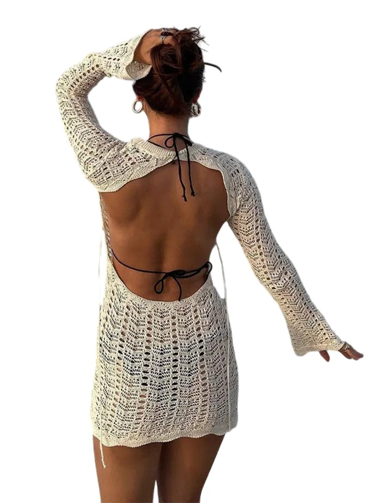 Summer Goddess Backless Crochet Bodycon Cover-Up