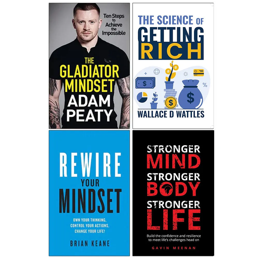 The Gladiator Mindset [Hardcover], The Science of Getting Rich, Rewire Your Mindset, Stronger Mind Collection 4 Books Set