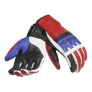 Triumph Cali Retro Perforated Leather Gloves in Red and Blue
