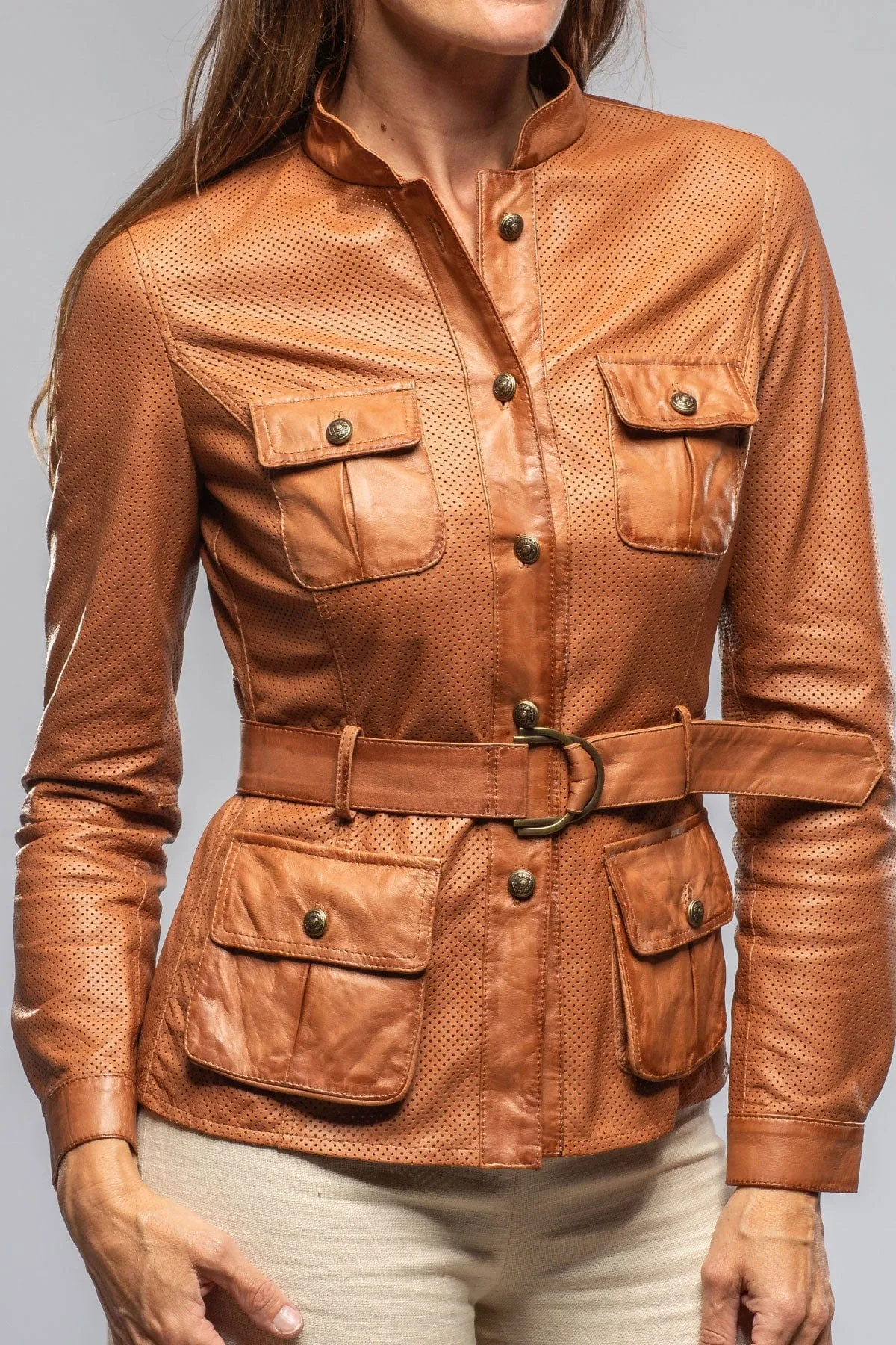 Ventura Perforated Leather Jacket in Cognac