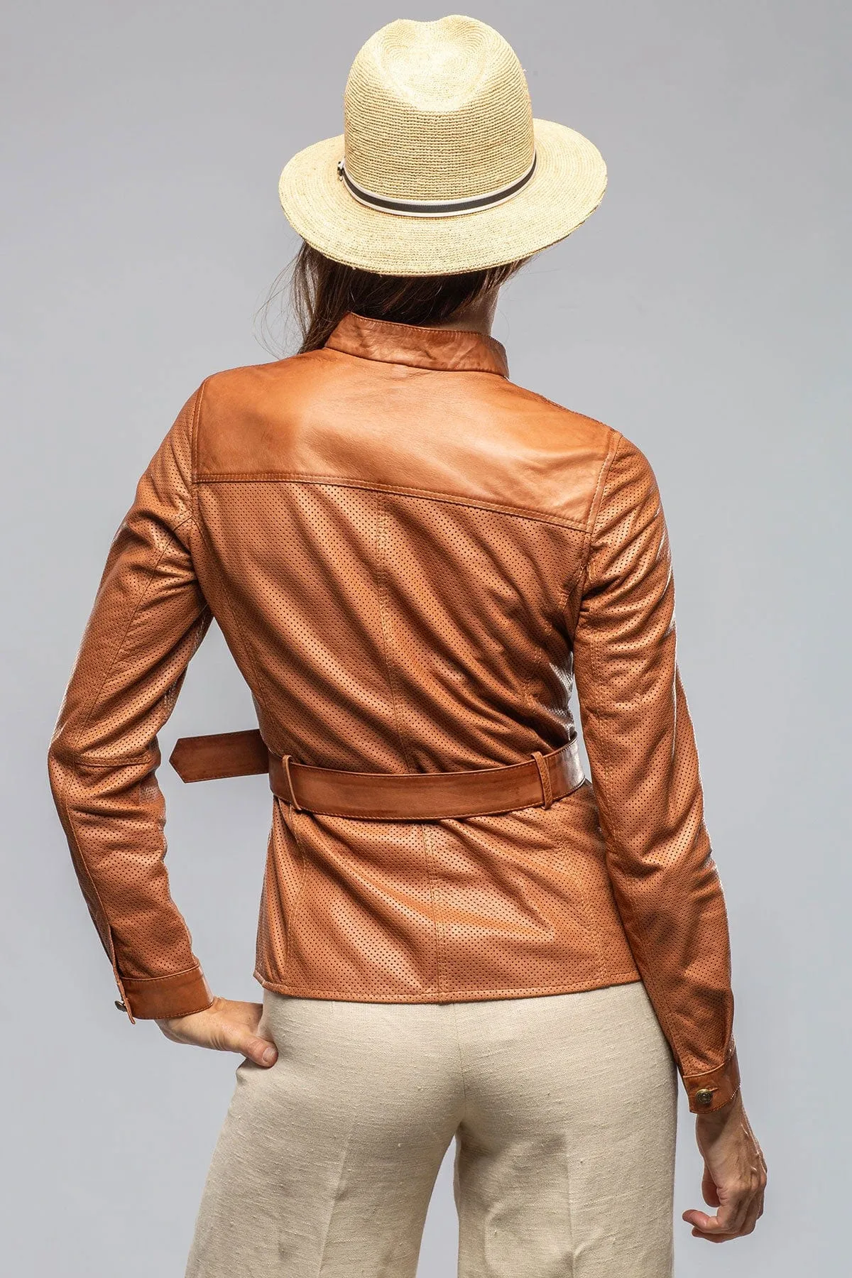 Ventura Perforated Leather Jacket in Cognac