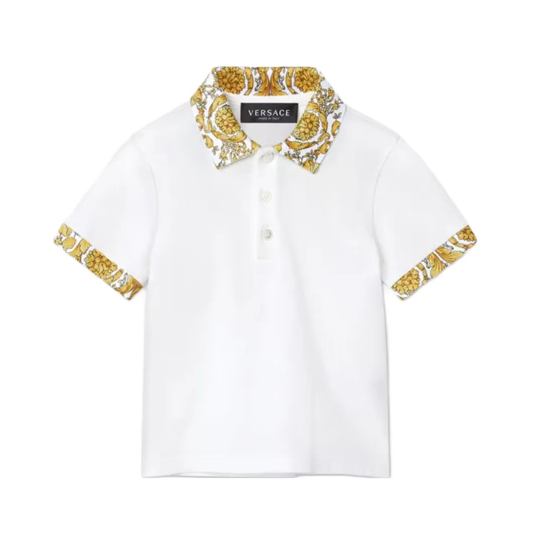 VERSACE BAROCCO BIG KIDS POLO SHIRT WHITE/GOLD
